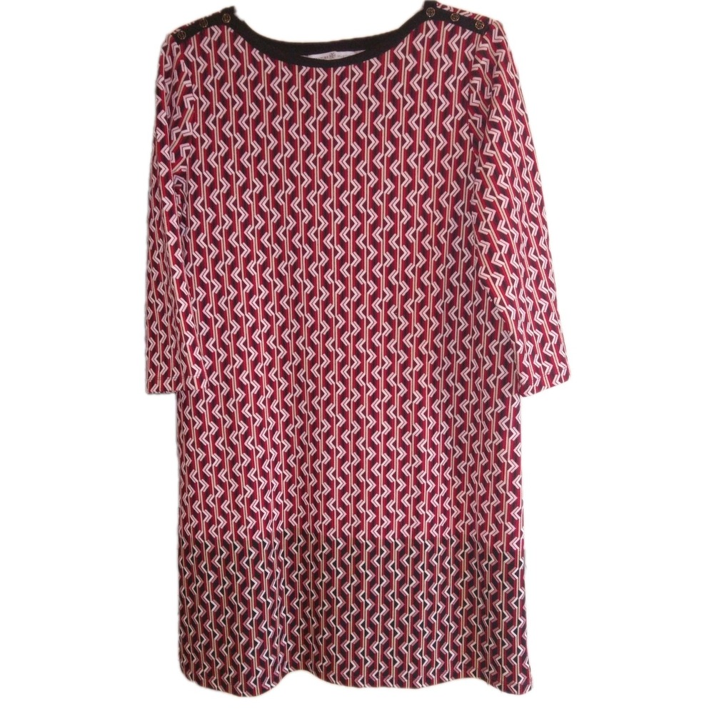 Signature Collection XL Shift‎ Dress 3/4 sleeves Black Red Pink Retro Geometric